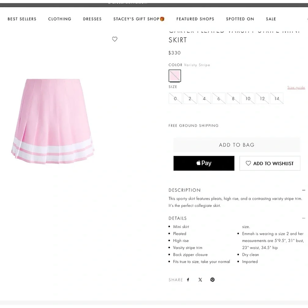 Alice + Olivia Carter Pink Pleated Varsity Striped Mini Skirt